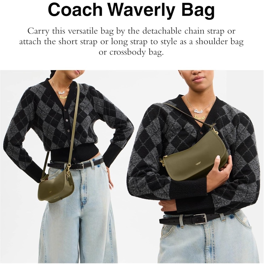 New Coach Sage Green Leather Shoulder Waverly Bag - Picture 2 of 8